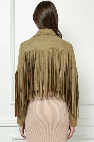 S.W.  Veveret Suede Fringe Long Sleeve Moto Jacket