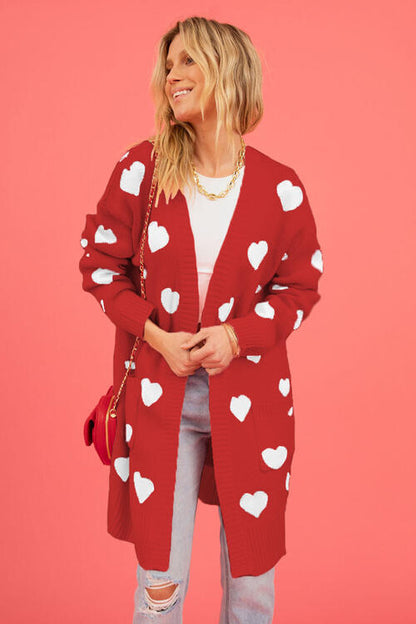 S.W.  Heart Graphic Open Front Cardigan with Pockets