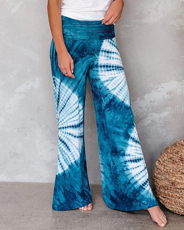 Yoga Fashion Personality Print Elastic Waist Wide Leg Pants