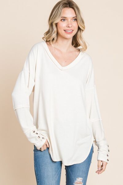 S.W.  Culture Code Full Size V-Neck Dropped Shoulder Blouse