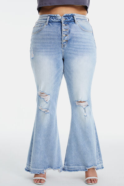 BAYEAS plus Size Distressed Raw Hem High Waist Flare Jeans plus size
