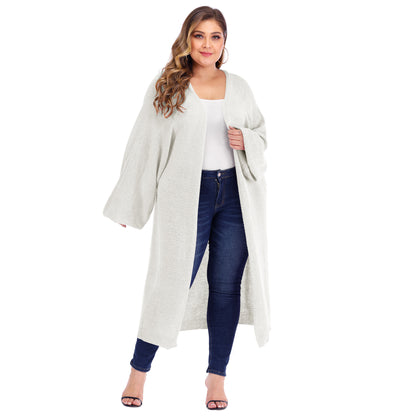 Plus size women's loose pocket long woven cardigan sweater