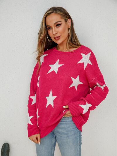 S.W.  Star Round Neck Dropped Shoulder Sweater