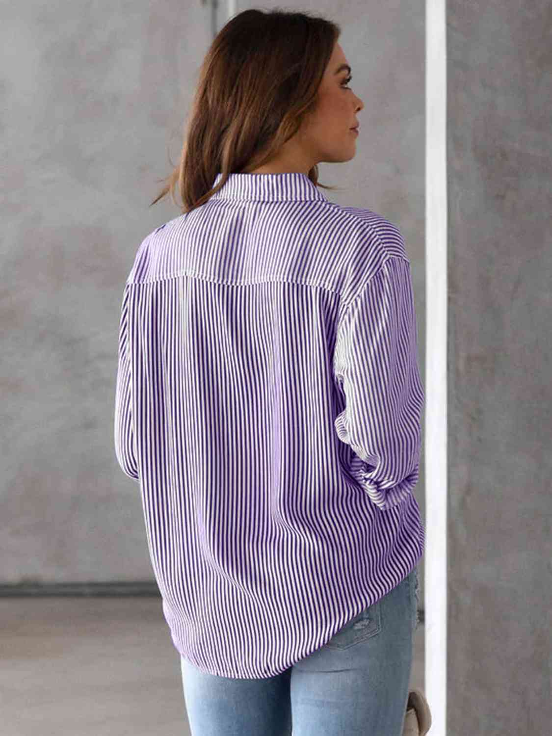 S.W.  Striped Collared Neck Shirt with Pocket