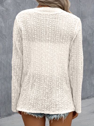 S.W.  Eyelet Roll-Tab Sleeve Cardigan