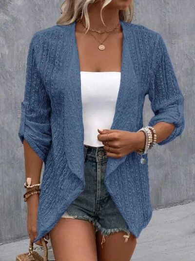 S.W.  Eyelet Roll-Tab Sleeve Cardigan