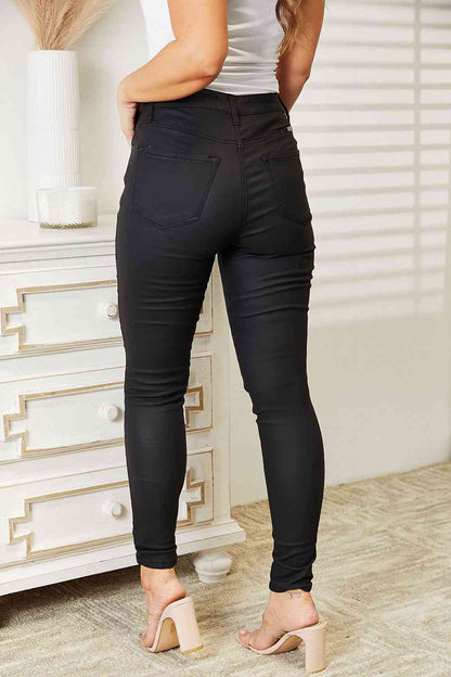 Kancan Plus Size High Rise Black Coated Ankle Skinny Jeans