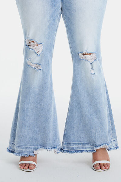 BAYEAS plus Size Distressed Raw Hem High Waist Flare Jeans plus size