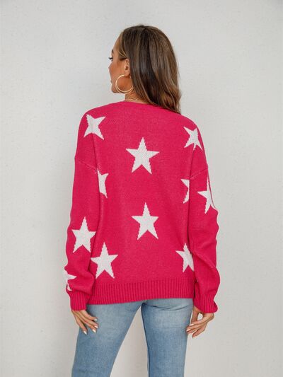 S.W.  Star Round Neck Dropped Shoulder Sweater