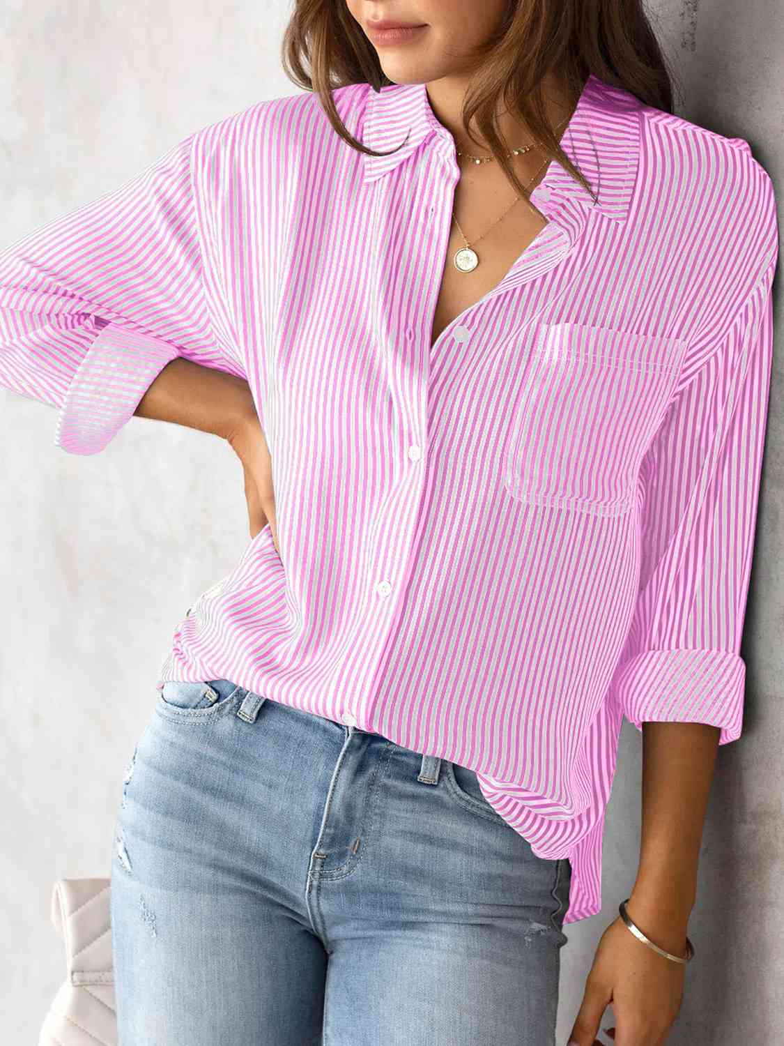 S.W.  Striped Collared Neck Shirt with Pocket