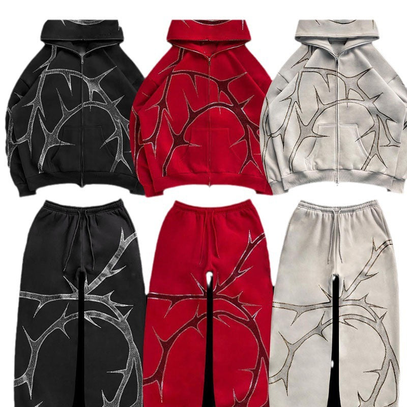 S.W.  3D women's Graphic Outdoor zipper hoodie set