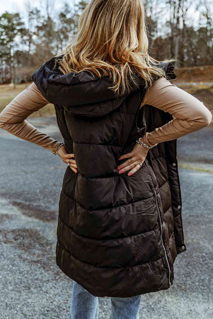 S.W.  Longline Hooded Sleeveless Puffer Vest