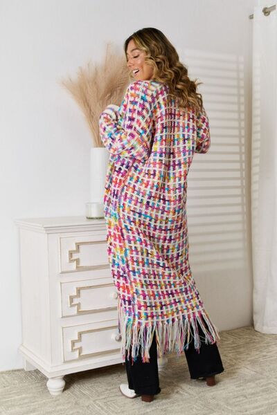 S.W.  Multicolored Open Front Fringe Hem Cardigan