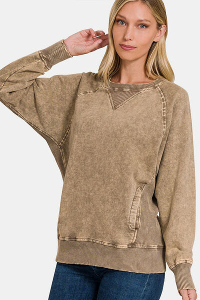 S.W.  Zenana Pocketed Round Neck Sweatshirt