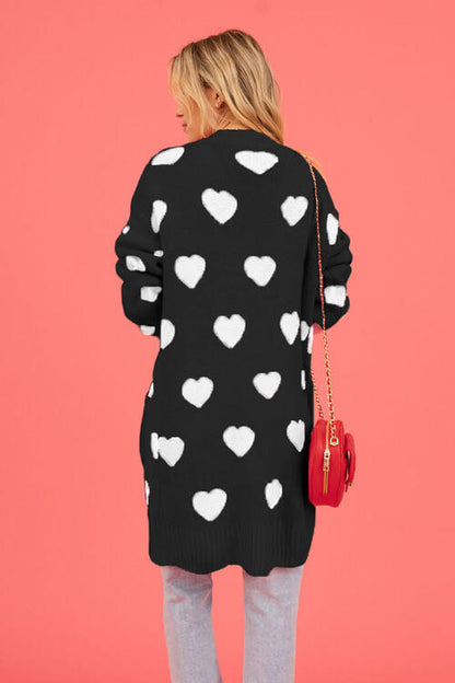 S.W.  Heart Graphic Open Front Cardigan with Pockets