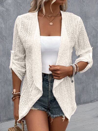 S.W.  Eyelet Roll-Tab Sleeve Cardigan