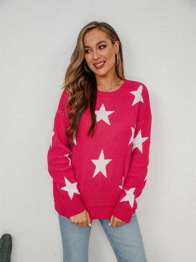 S.W.  Star Round Neck Dropped Shoulder Sweater