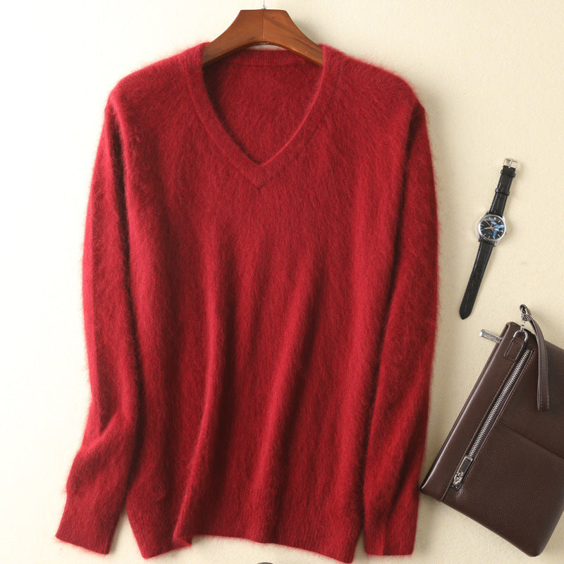 S.M.   Mink  V-neck pullover sweater