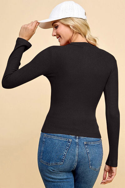 S.W.  Faith Apparel Half Zip Ribbed Long Sleeve Top