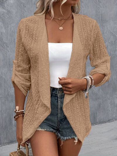 S.W.  Eyelet Roll-Tab Sleeve Cardigan