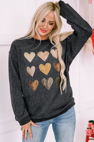 S.W.  Heart Round Neck Dropped Shoulder Sweatshirt