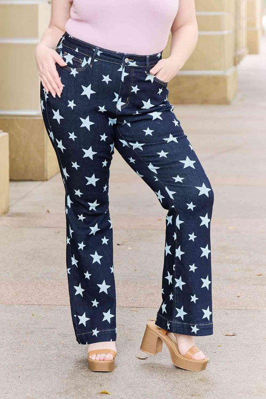 Judy Blue Janelle Plus Size High Waist Star Print Flare Jeans