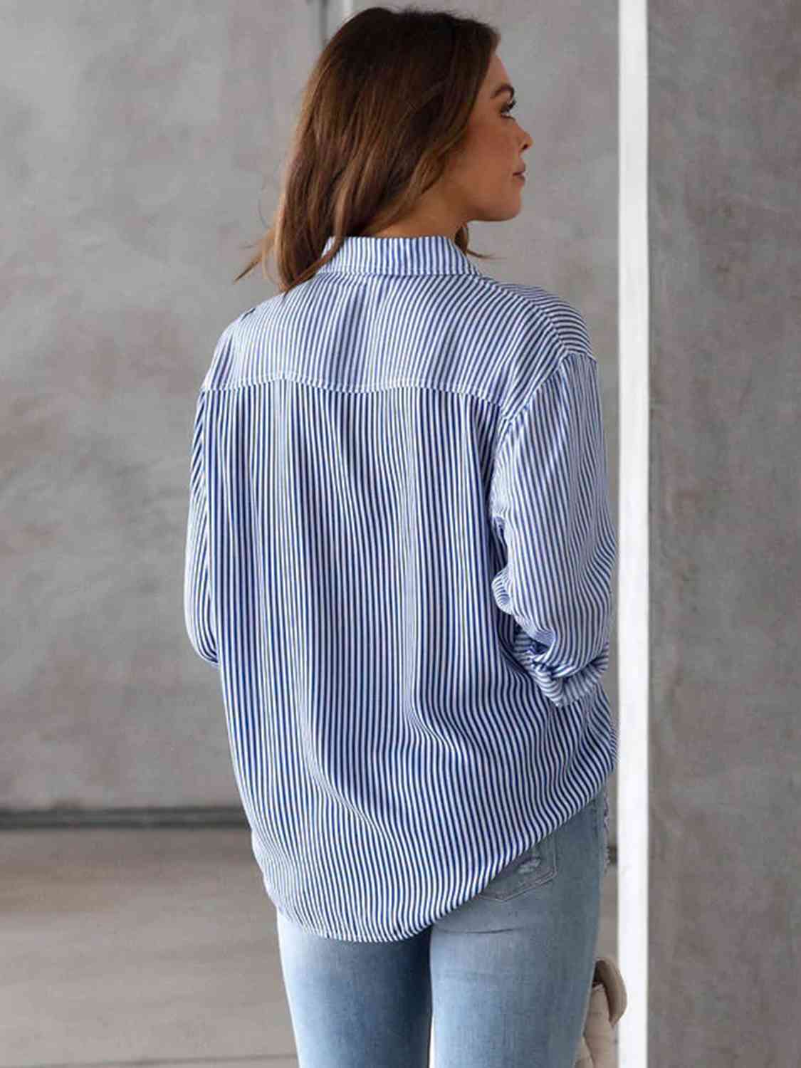 S.W.  Striped Collared Neck Shirt with Pocket