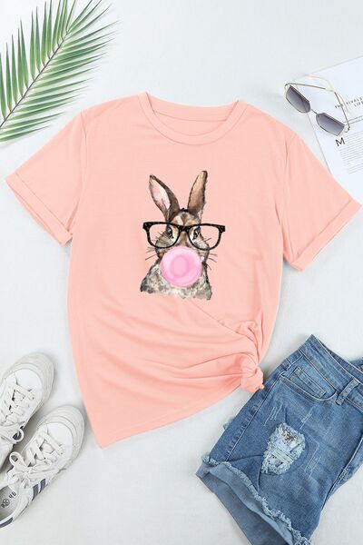 S.W.  Rabbit Round Neck Short Sleeve T-Shirt